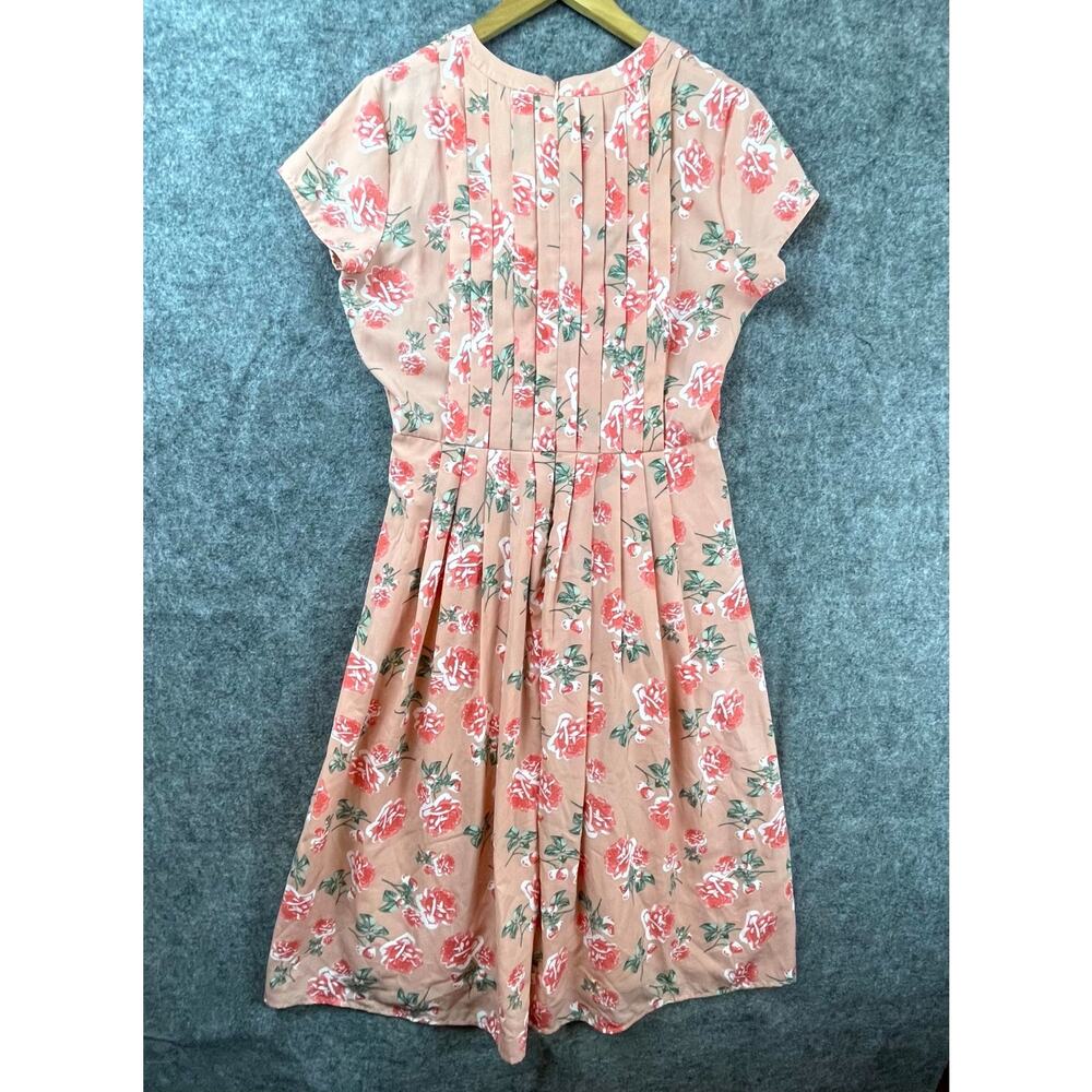 Downeast Dress Women Med Peach Floral Neck Tie Feminine Girly‎ Retro Rockabilly - Picture 2 of 6